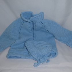 Hand Knitted Blue Infant Sweater and Hat