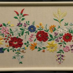 Hand Embroidered Framed Floral Wall Hanging
